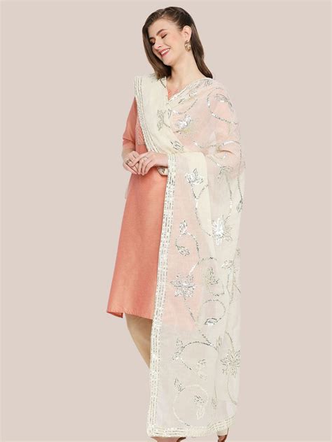 White Pure Cotton Dupatta with Silver Gotta Work – Dupatta Bazaar