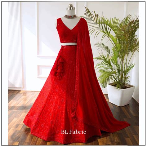 Red color Georgette Embroidery work Designer Lehenga Choli for Any Fun ...