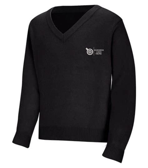 Buy Black V-Neck Sweater – Custom Logo Embroidery