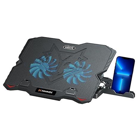 HAMMOK Awesome Dual Fan Laptop Cooling Pad Stand, Blue LED Light, Dual ...