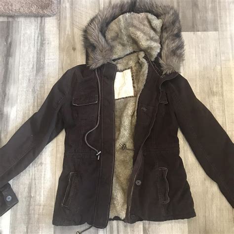 Abercrombie and Fitch fur coat Brown satin like... - Depop