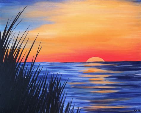 Acrylic Easy Beach Sunset Paintings - Coloring Barbie