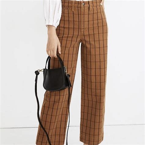 Madewell wide legged brown plaid pants. Slim emmet... - Depop