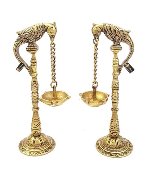 Two Moustaches Parrot Design Brass Hanging Diya Pair