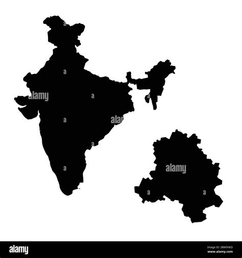 Vector map India and New Delhi. Country and capital. Isolated vector Illustration. Black on ...