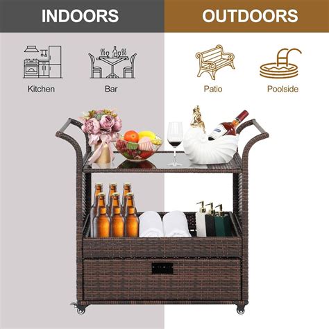 Buy FRITHJILL Outdoor Rolling Wicker Bar Cart, Patio Serving Counter ...