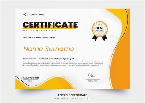 Modern and simple wave certificate design template | Premium PSD