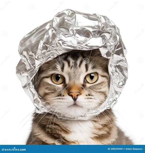 Aluminum Foil Hat on Cat, Aluminium Paper Helmet, Conspiracy Comic Cat ...