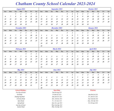 Chatham County School Calendar 2023-2024 & Academic Holidays