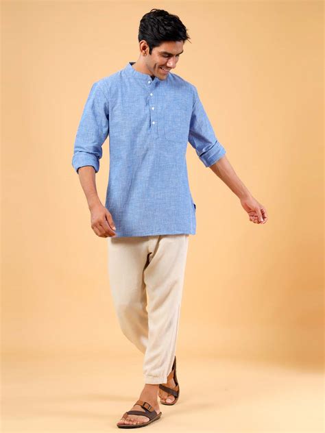 Buy Dark Blue Cotton Short Kurta Online | Tistabene