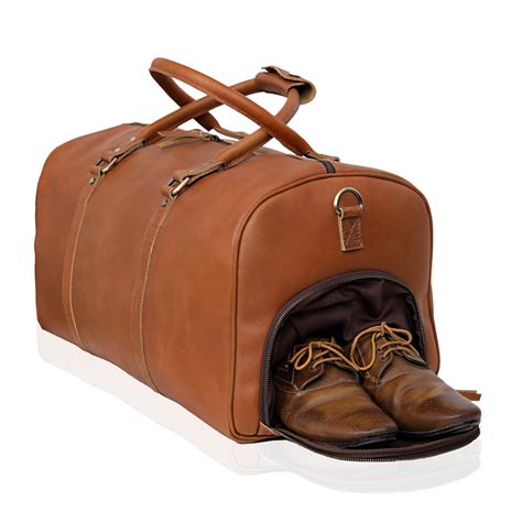 JOHN LEATHER DUFFEL BAG FOR MEN - TAN