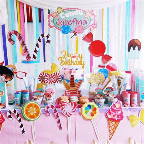 Buy Yvokii Candyland Happy Birthday Cake Topper, Candy Rainbow Lollipop ...