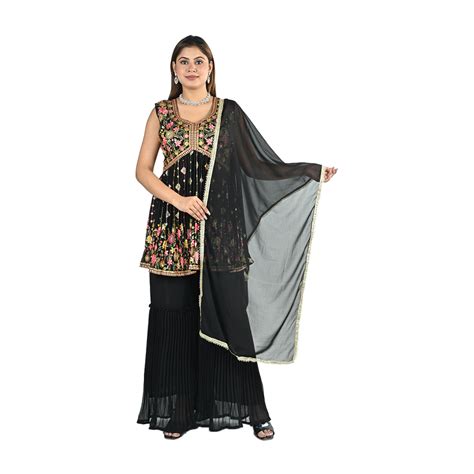 Midnight Gold Thread Embroidered Sharara Set – Que Papa