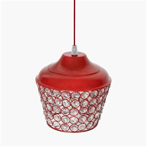 Buy HOMESAKE Red Crystal Embellished Nordic Metal Pendant Light from ...