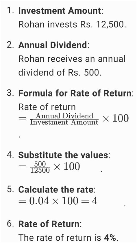 if rohan invest Rs.12500 in shares and gets annual dividend of Rs.500 ...