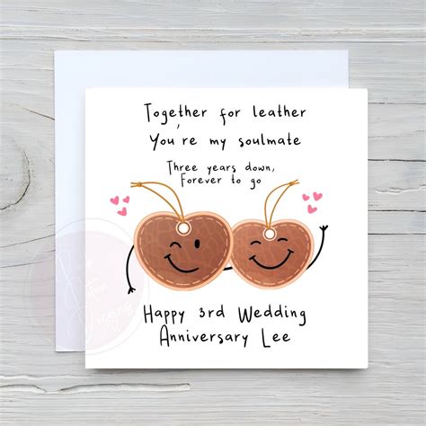 Three Year Anniversary Card, 3 Years, Wedding Card, Leather ...