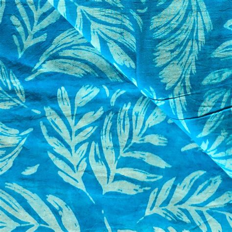 Pure Cotton Dabu Blue With White Wild Jungle Leaves Jaal Hand Block Pr ...