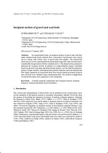 Incipient motion of gravel and coal beds - Publications of the IAS Fellows