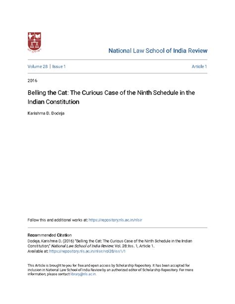 Belling the Cat The Curious Case of the Ninth Schedule in the In ...