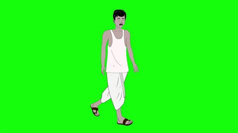 Indian poor man walk-cycle cartoon character animation loop video ...