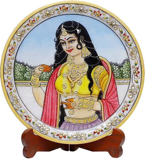 SHIKHA HANDICRAFT 9 Inch Marble Plate Round Shape Rajasthani Art ...
