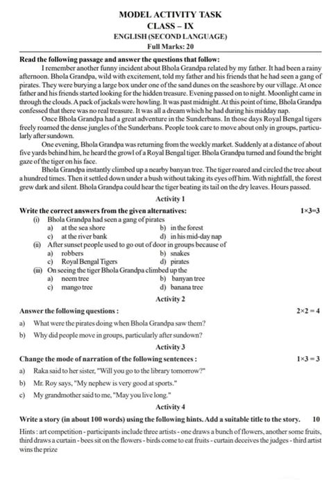 Image result for Model Activity Task Class 10 New English