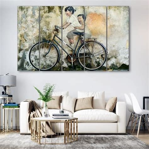 The Castle Decor Beautiful Modern art riding bicycle painting with ...