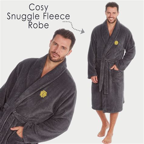 Dressing Gown Mens Bath Robe Hood Fleece LUXURY Soft Fluffy Cosy Hooded ...