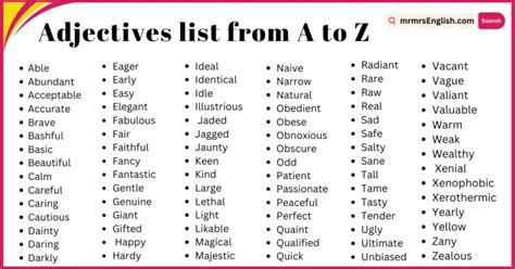 Adjectives list from A to Z | 500 Daily use of Adjectives in English ...