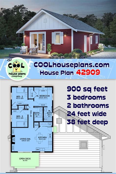House Plan 42909 - Traditional Style with 900 Sq Ft, 3 Bed, 2 Bat ...