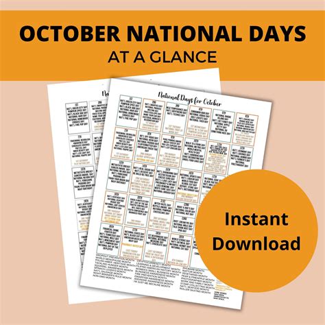 National Calendar Days Of The Month