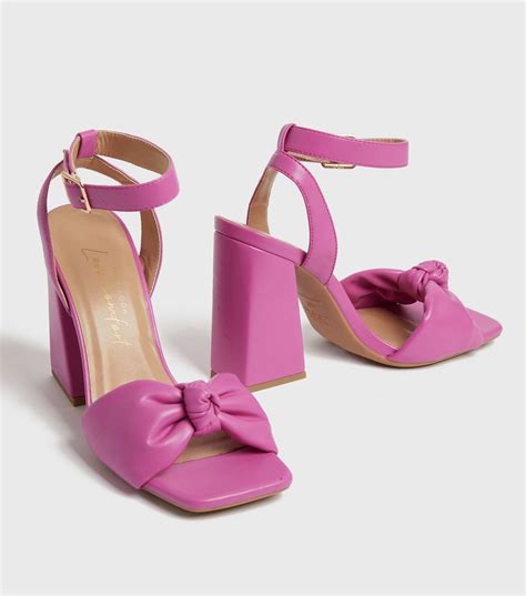 Bright Pink Knot Flared Block Heel Sandals | New Look