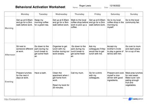 Image result for Behavioral Activation Worksheet