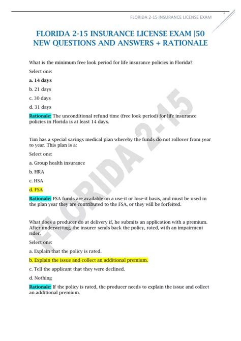 FLORIDA 2-15 INSURANCE LICENSE EXAM |50 NEW QUESTIONS AND ANSWERS ...