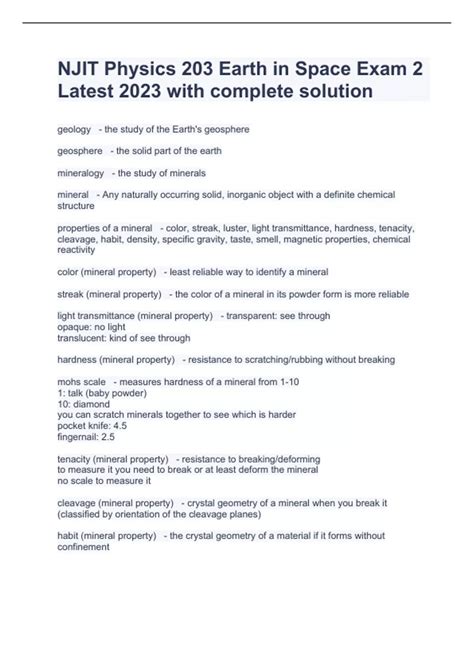 NJIT Physics 203 Earth in Space Exam 2 Latest 2023 with complete ...