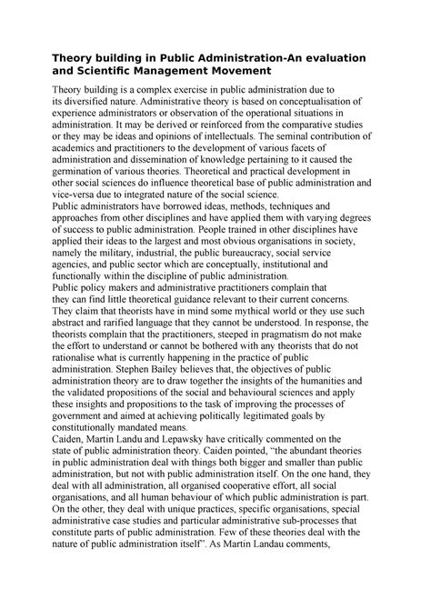 Theory building in Public Administration-An evaluation - Administrative ...