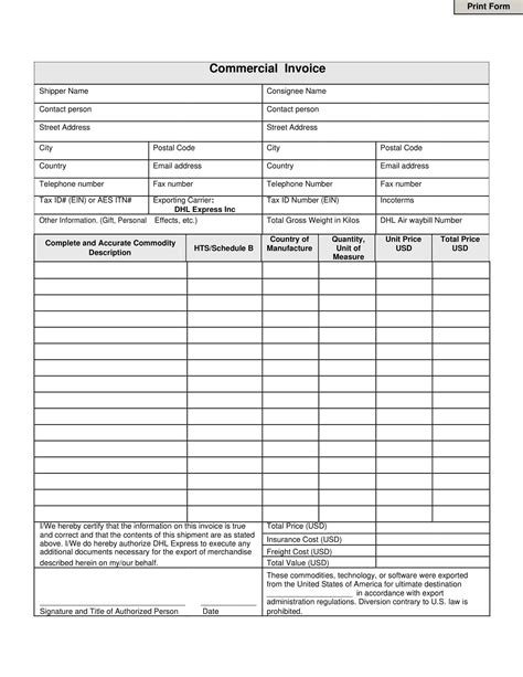 Image result for Commercial Invoice Form