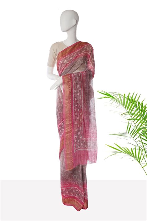 Buy Light Pink Color Digital Printed Linen Silk Saree with Blouse Piece ...