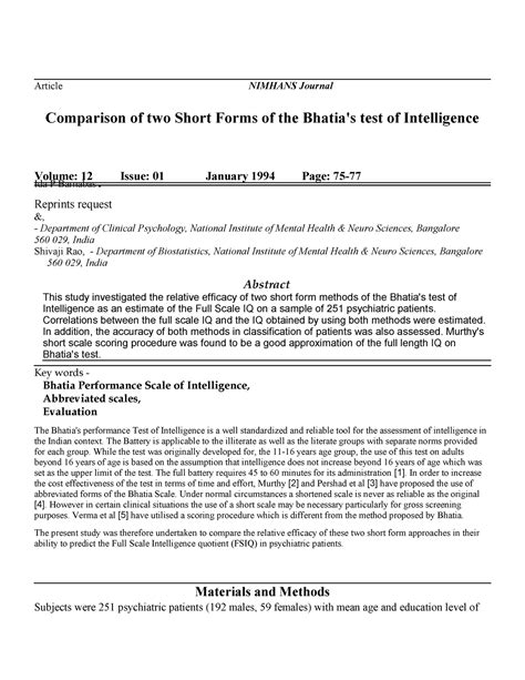 11 - Practical file for psychology - Article NIMHANS Journal Comparison ...