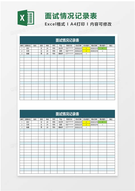 面试情况记录表Excel模板下载_熊猫办公
