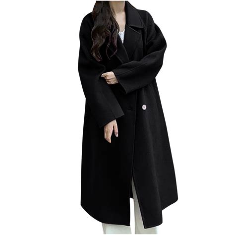 ClodeEU Womens Long Winter Pea Coat,Notch Lapel Collar DoubleBreasted ...