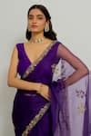 Buy Purple Organza, Embroidery V-neck Meenakshi Border Saree With ...