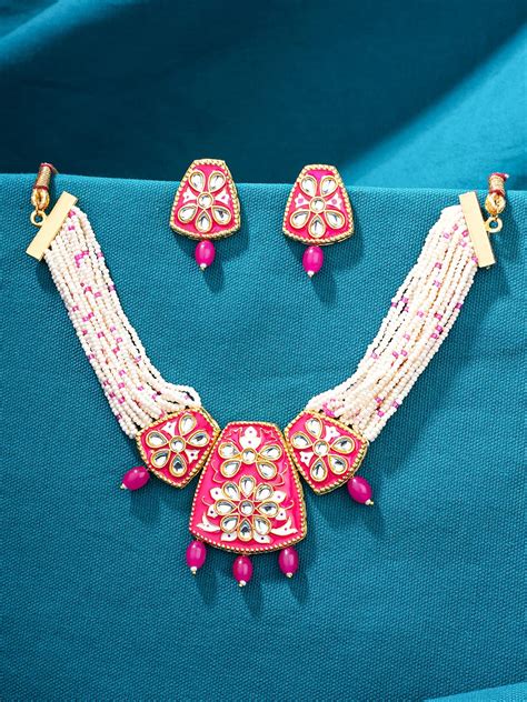 Yellow Chimes Jewellery Set for Women Gold Toned Kundan and Crystal ...