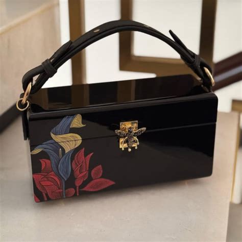 Sayovia – Black Elegance Wooden Clutch | Hand-Painted Bloom with Signa