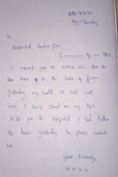 write a leave letter. (after taking leave)reason: fever. - Brainly.in