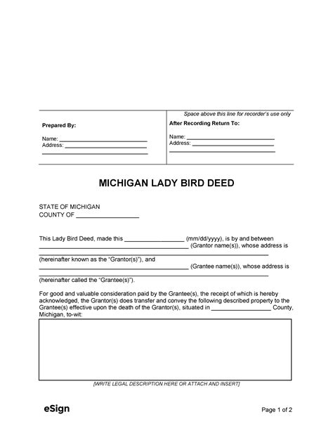 How Does A Lady Bird Deed Work In Michigan - Free Printable Download