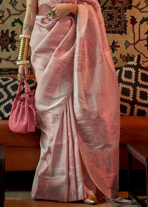Buy Chestnut Light Pink Copper Zari Woven Banarasi Saree Online ...