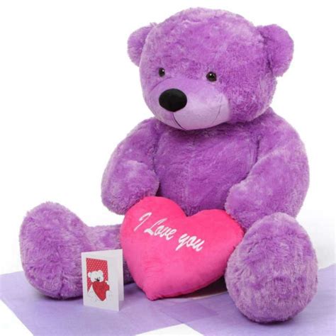 Buy 3.5 feet big purple teddy bear with pink I Love You Heart Online at ...