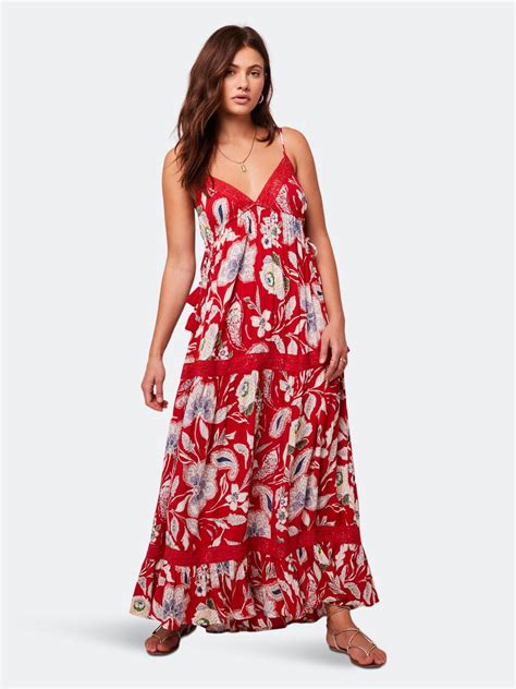 Buy B.O.G. COLLECTIVE Gisal Red Paisley Tiered Maxi Dress At 30% Off ...