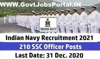 Indian Navy SSC Officer Recruitment 2021 ( Govt Jobs in India for 210 ...